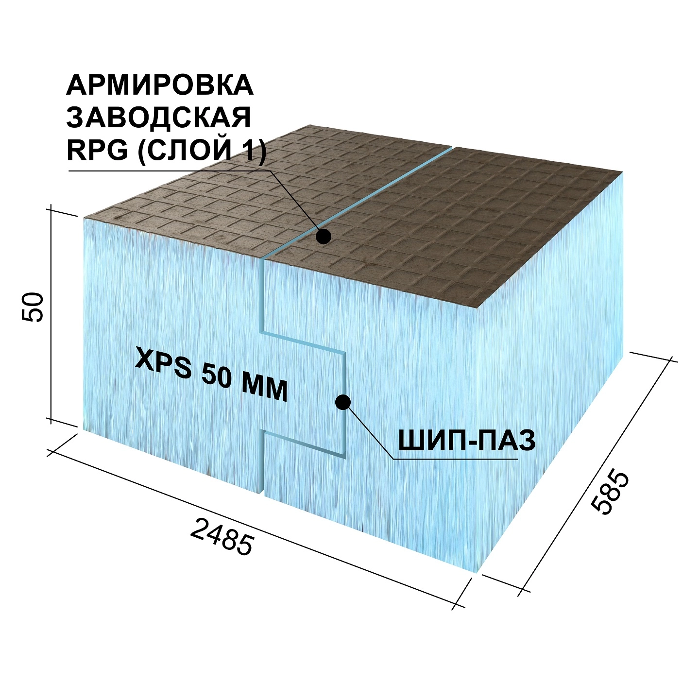Панель Руспанель РПГ (Ruspanel RPG) Basic #1 H односторонняя Кромка шип-паз 2485х585х50 мм