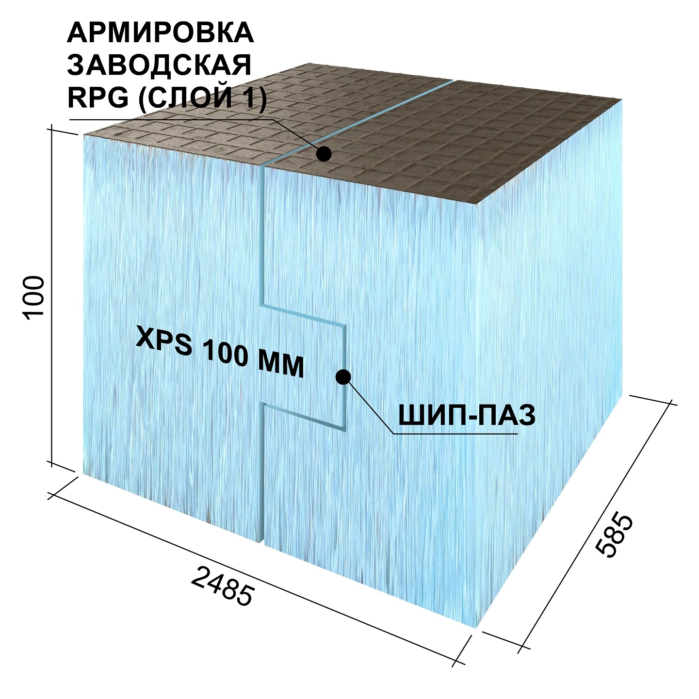 Панель Руспанель РПГ (Ruspanel RPG) Basic #1 H односторонняя Кромка шип-паз 2485х585х100 мм