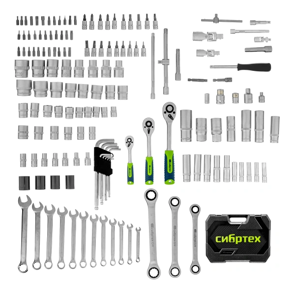 Набор инструментов, 1/2", 3/8", 1/4", пластиковый кейс 160 предм. Сибртех